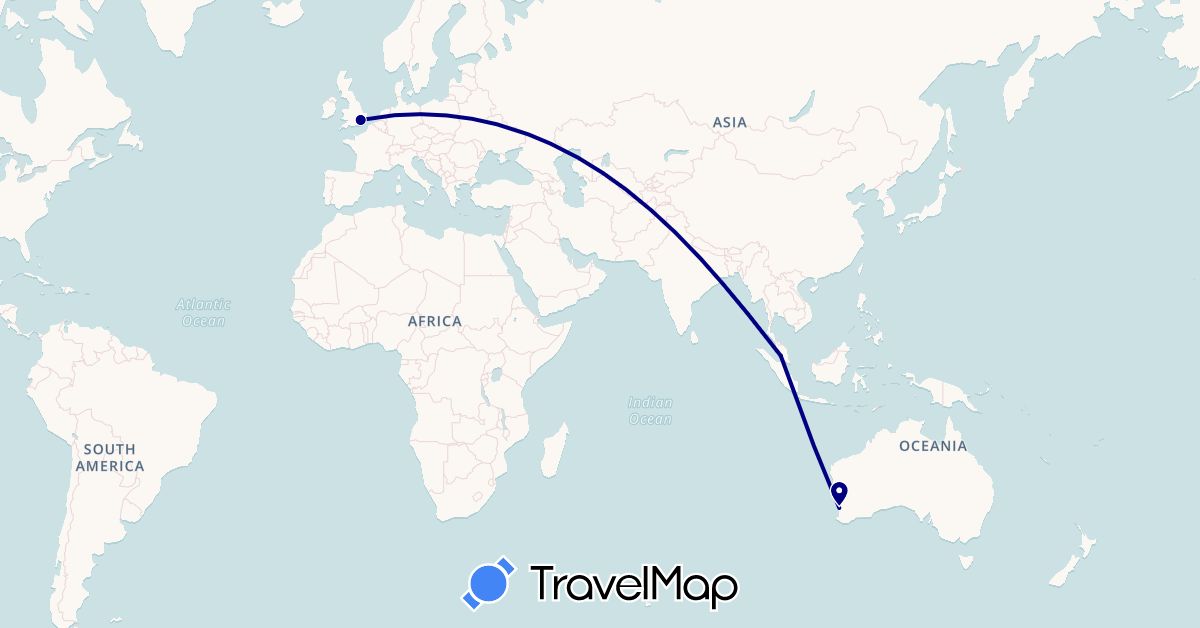 TravelMap itinerary: driving in United Kingdom, Malaysia (Asia, Europe)